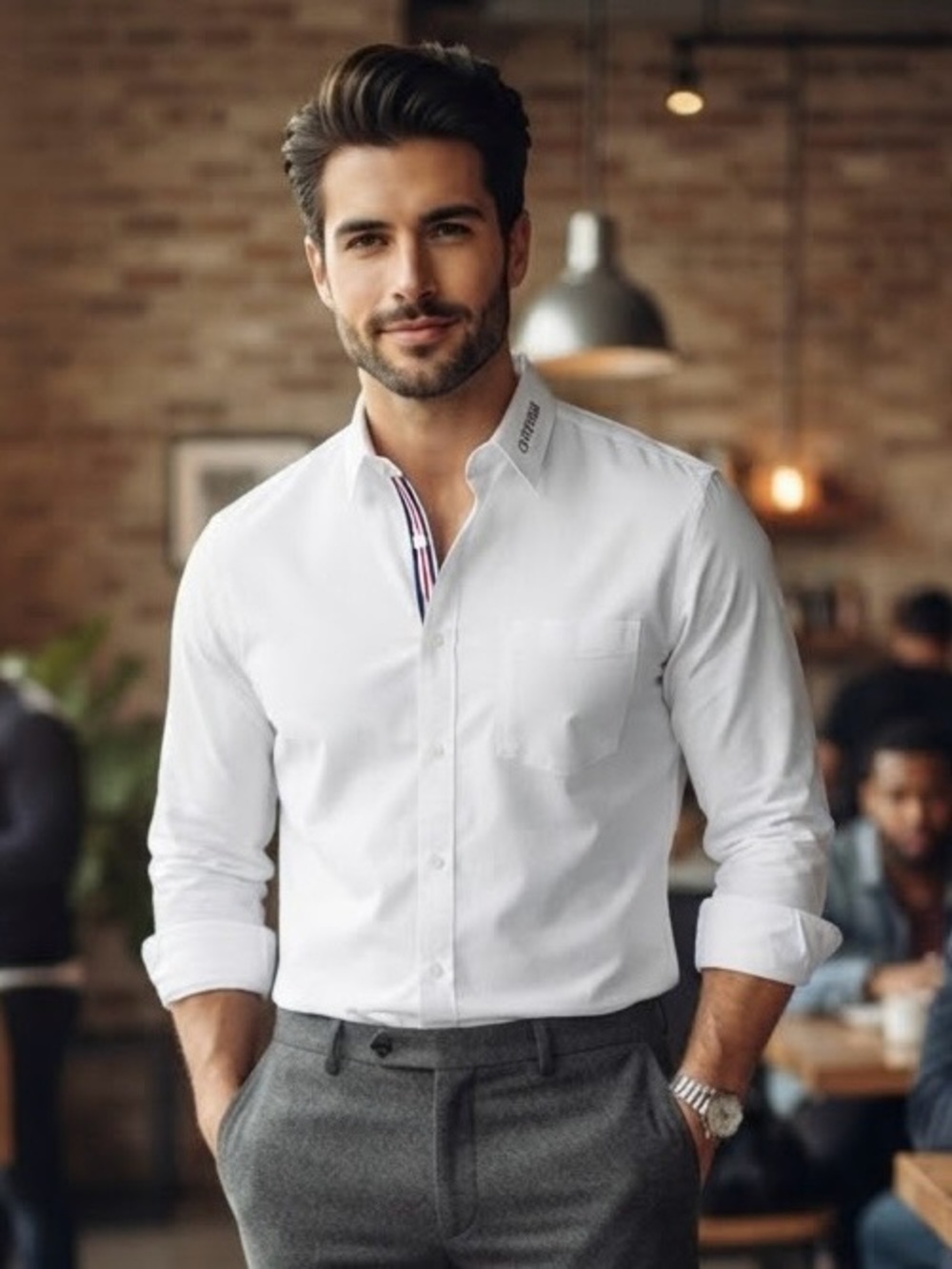 Oxford Men's Luxury Collection White Long Sleeve Dress Shirt Business Preppy
